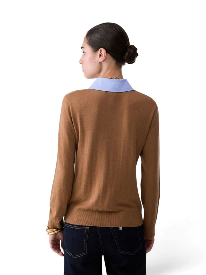 Bruine fijne pull met kraag en strass detail Liu Jo