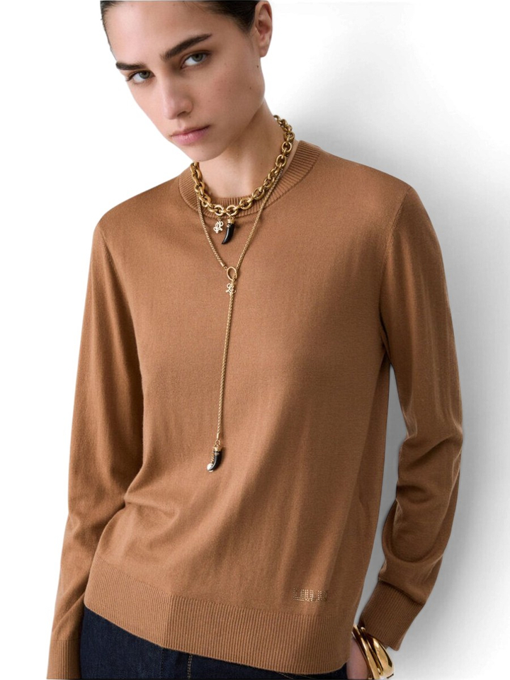 Bruine fijne pull met kraag en strass detail Liu Jo