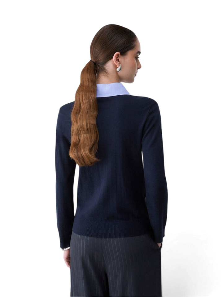 Blauwe fijne turi met kraag en strass detail Liu Jo