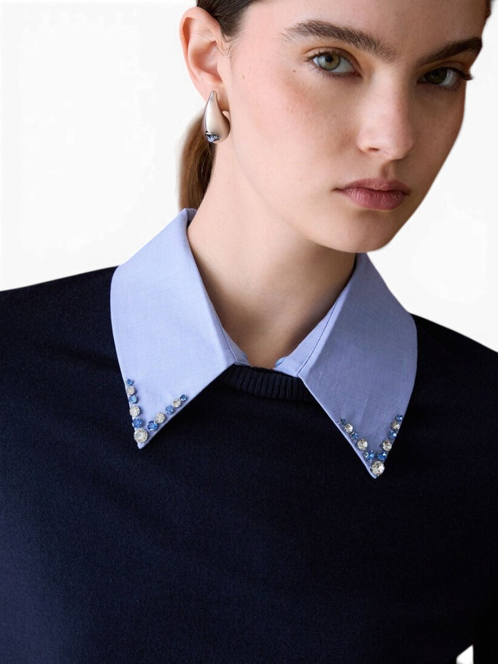 Blauwe fijne turi met kraag en strass detail Liu Jo