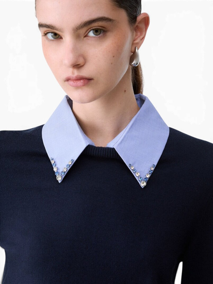 Blauwe fijne turi met kraag en strass detail Liu Jo