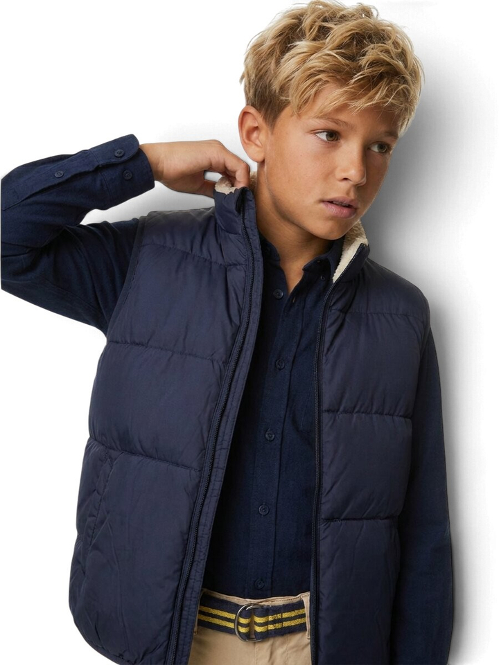 Donkerblauwe omkeerbare bodywarmer met teddy voering Bellerose