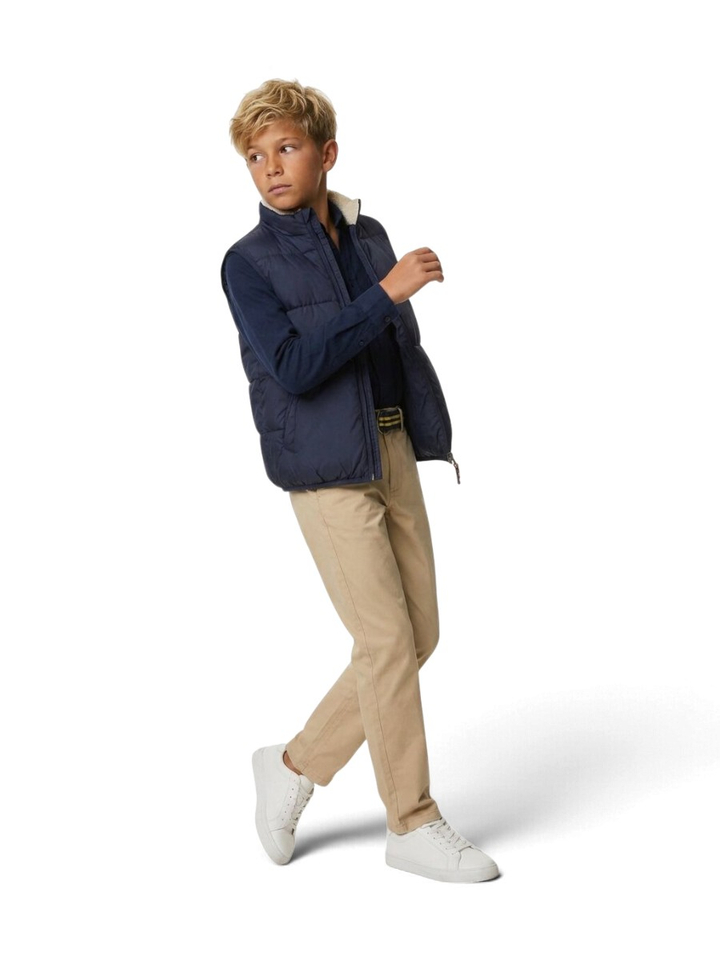 Donkerblauwe omkeerbare bodywarmer met teddy voering Bellerose