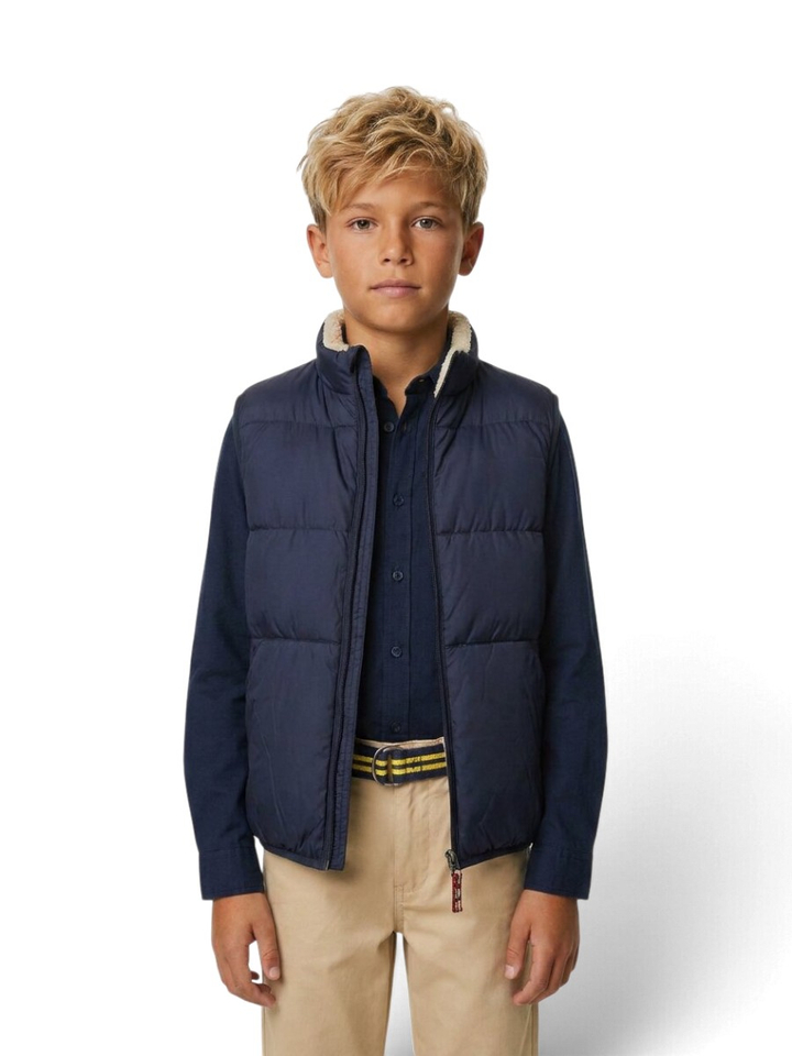 Donkerblauwe omkeerbare bodywarmer met teddy voering Bellerose