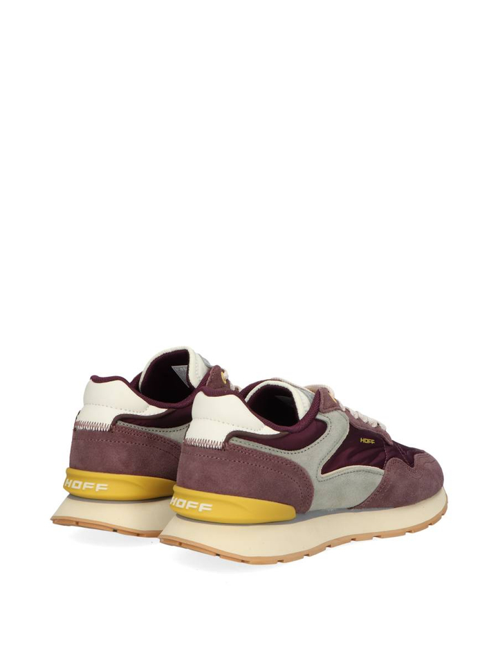 Aubergine kleurige lage sneakers met geel detail City Hoff 