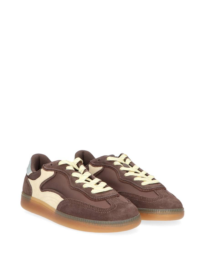Donkerbruine lage sneakers met geel detail Park Hoff