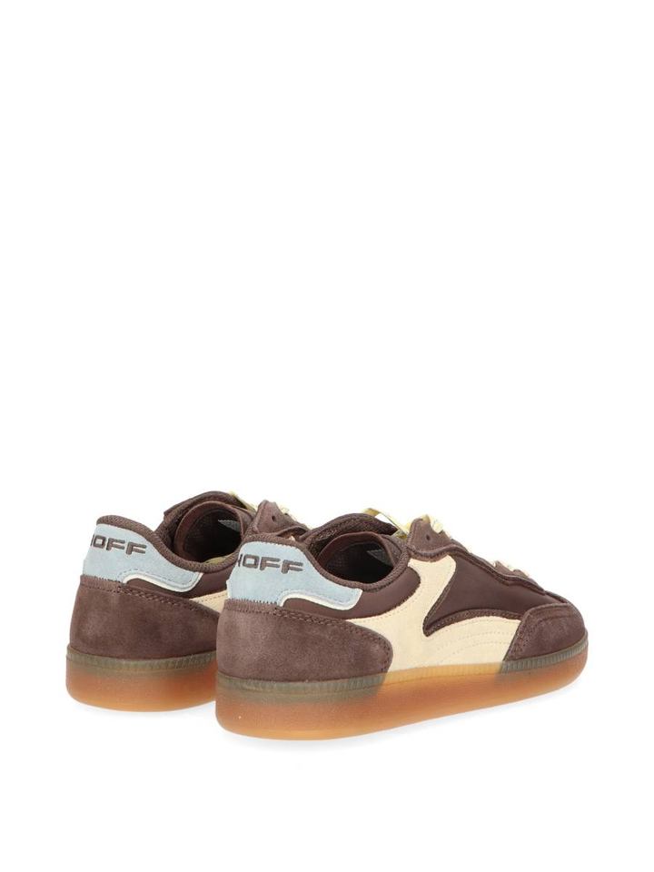 Donkerbruine lage sneakers met geel detail Park Hoff