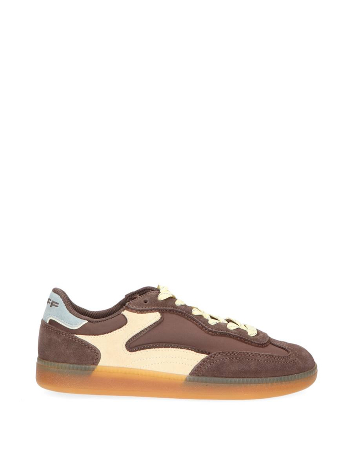 Donkerbruine lage sneakers met geel detail Park Hoff