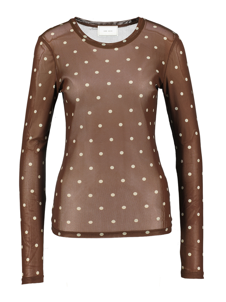 Bruine t-shirt met bolletjes print Ella Neo Noir