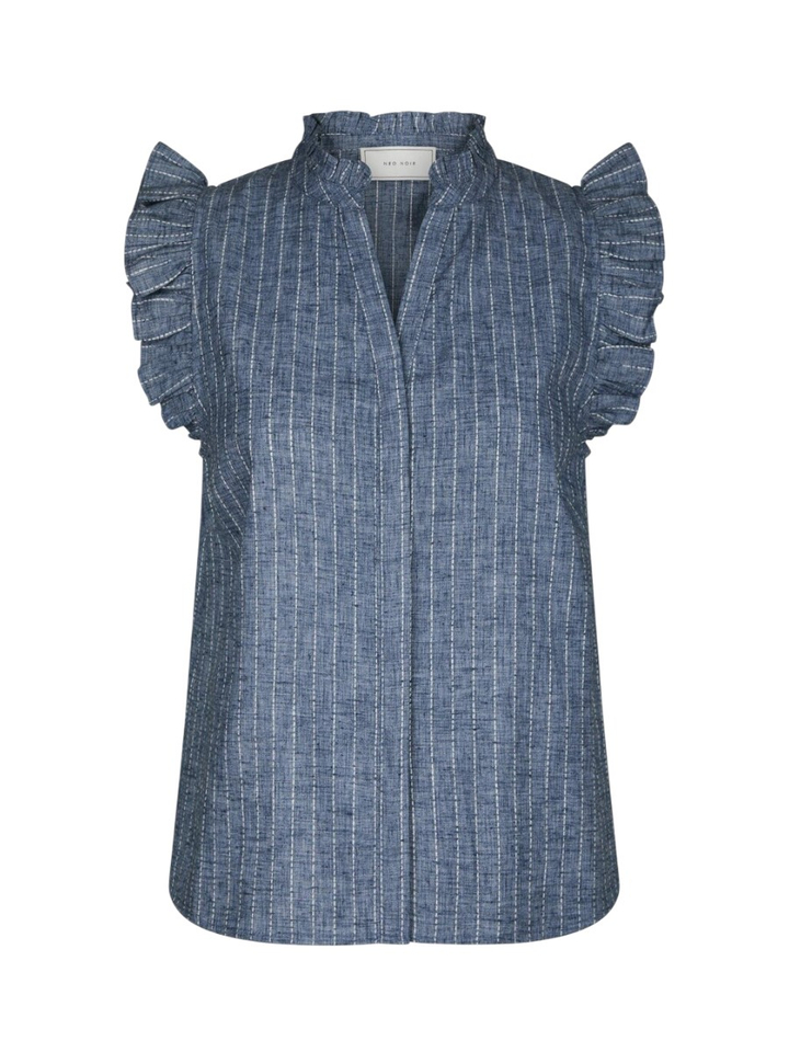 Blauwe mouwloze katoenen top met fijne krijtstreep Siona Neo Noir