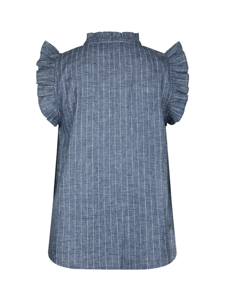 Blauwe mouwloze katoenen top met fijne krijtstreep Siona Neo Noir