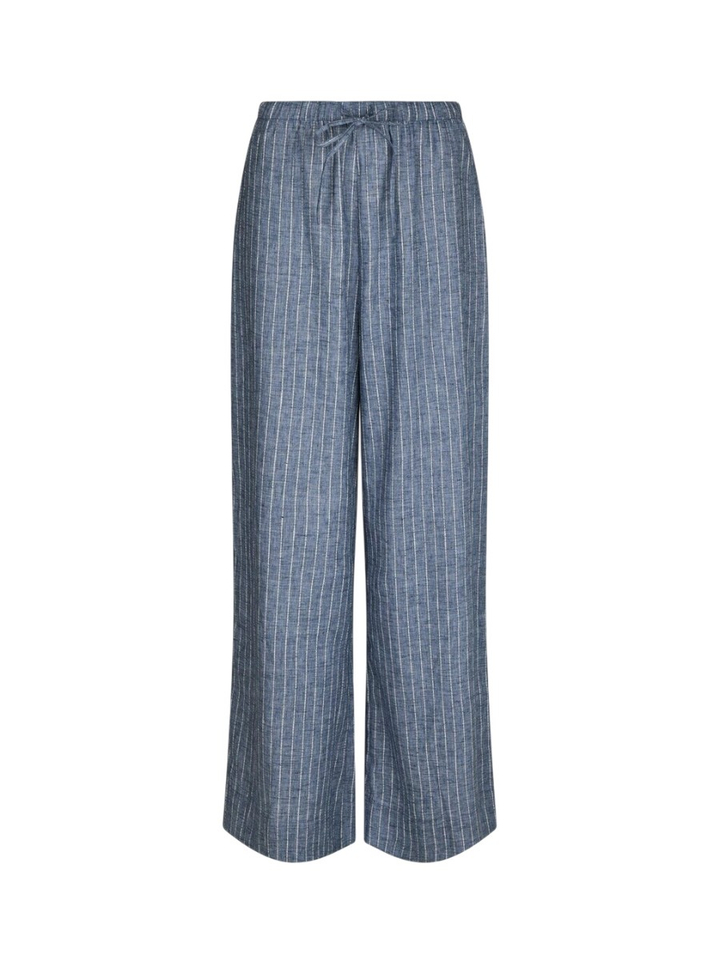Blauwe katoenen broek met elastiek en fijne krijtstreep Heifa Neo Noir