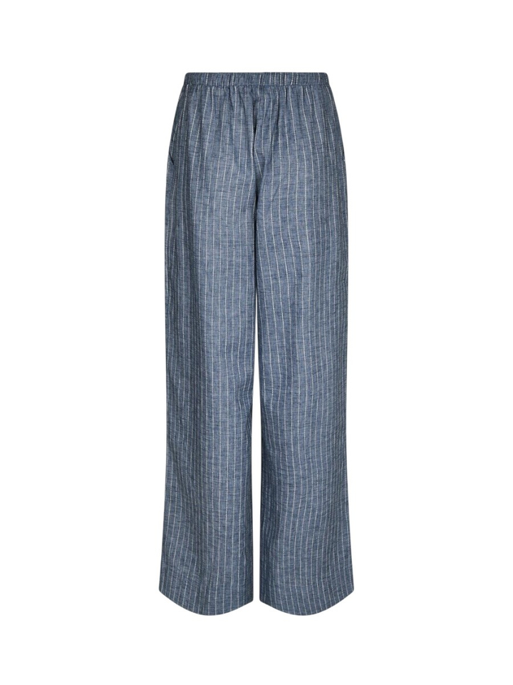 Blauwe katoenen broek met elastiek en fijne krijtstreep Heifa Neo Noir