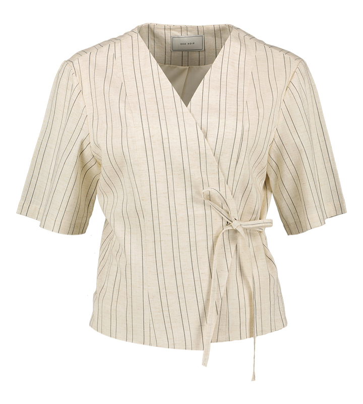 Beige gestreepte wikkel blouse Simmo Neo Noir 