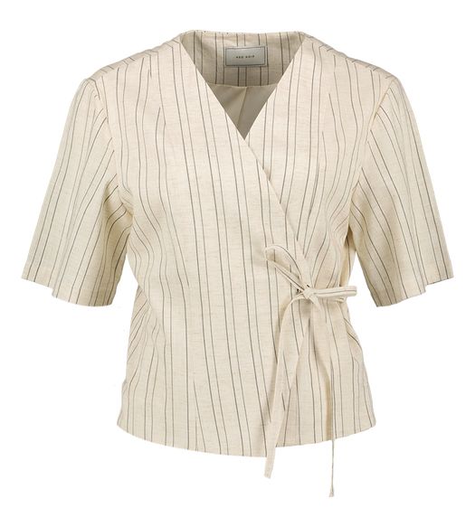 Beige gestreepte wikkel blouse Simmo Neo Noir
