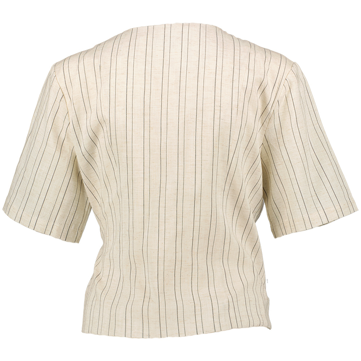 Beige gestreepte wikkel blouse Simmo Neo Noir 