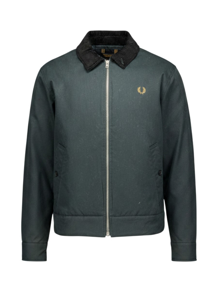 Donkergroene jas met zwarte kraag Fred Perry