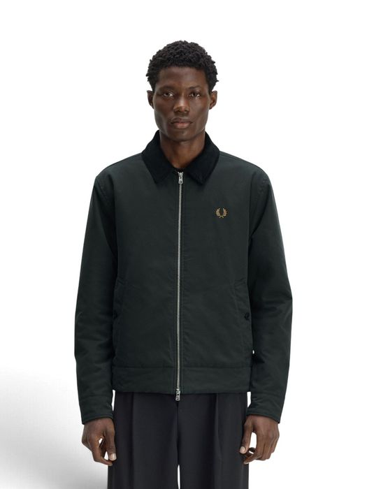 Donkergroene jas met zwarte kraag Fred Perry