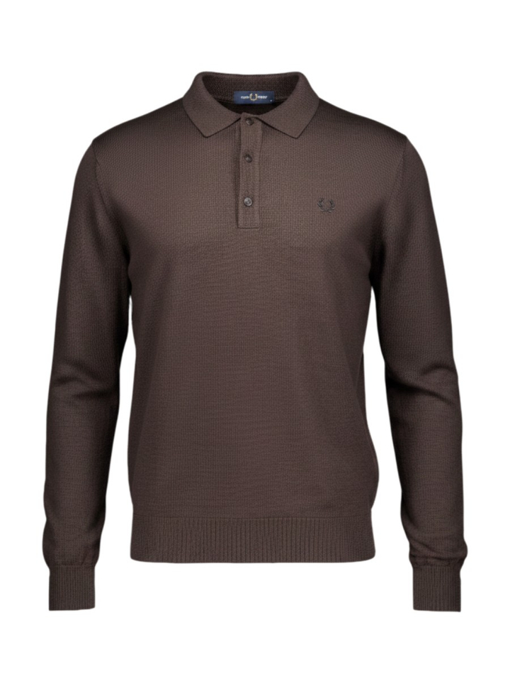 Donkerbruine polo van wol en katoen met lange mouwen Fred Perry