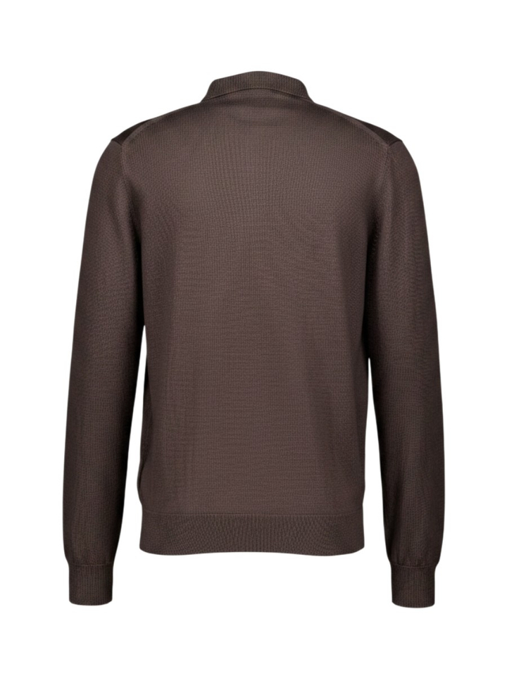 Donkerbruine polo van wol en katoen met lange mouwen Fred Perry