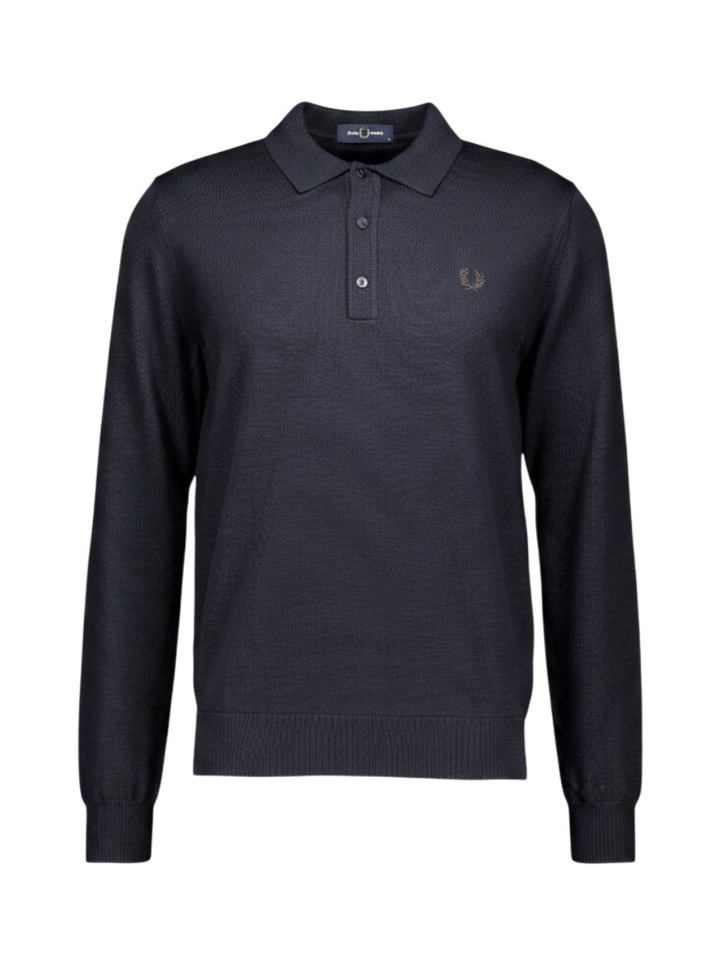 Donkerblauwe polo van katoen en wol met lange mouwen Fred Perry