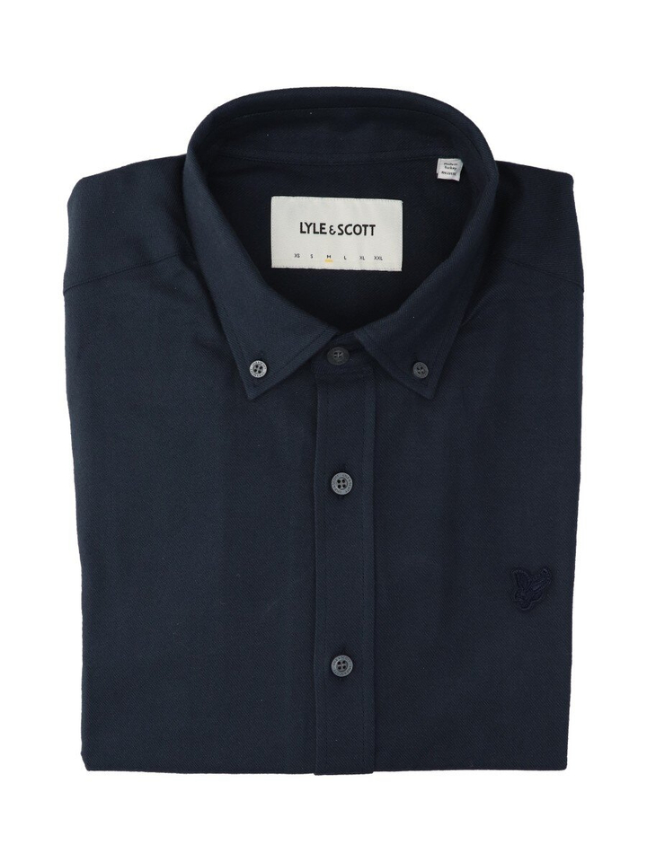 Donkerblauw hemd (regular fit) in flannel stof met lange mouwen Lyle&Scott