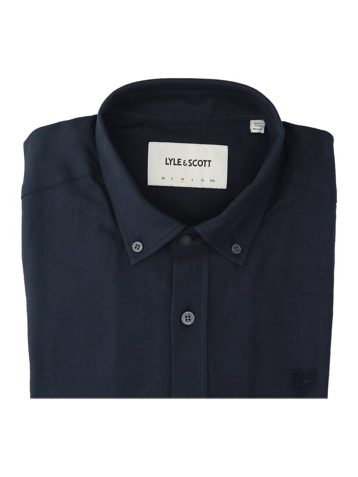 Donkerblauw hemd (regular fit) in flannel stof met lange mouwen Lyle&Scott