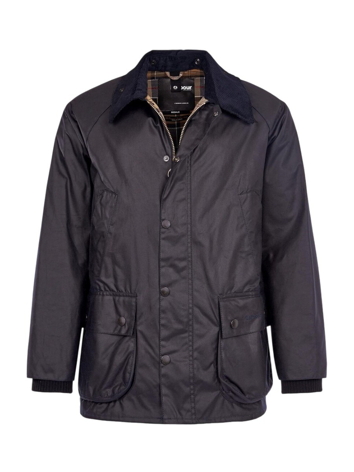 Blauwe waxedd jas met ribfluwelen kraag Barbour 