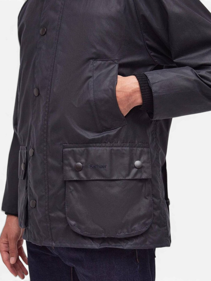 Blauwe waxedd jas met ribfluwelen kraag Barbour 