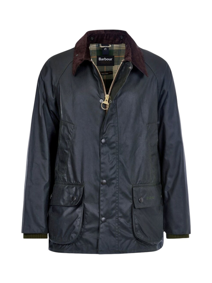 Kaki groene waxed jas met ribfluwelen kraag Barbour 