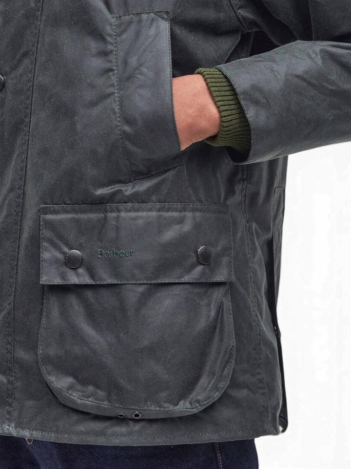 Kaki groene waxed jas met ribfluwelen kraag Barbour 