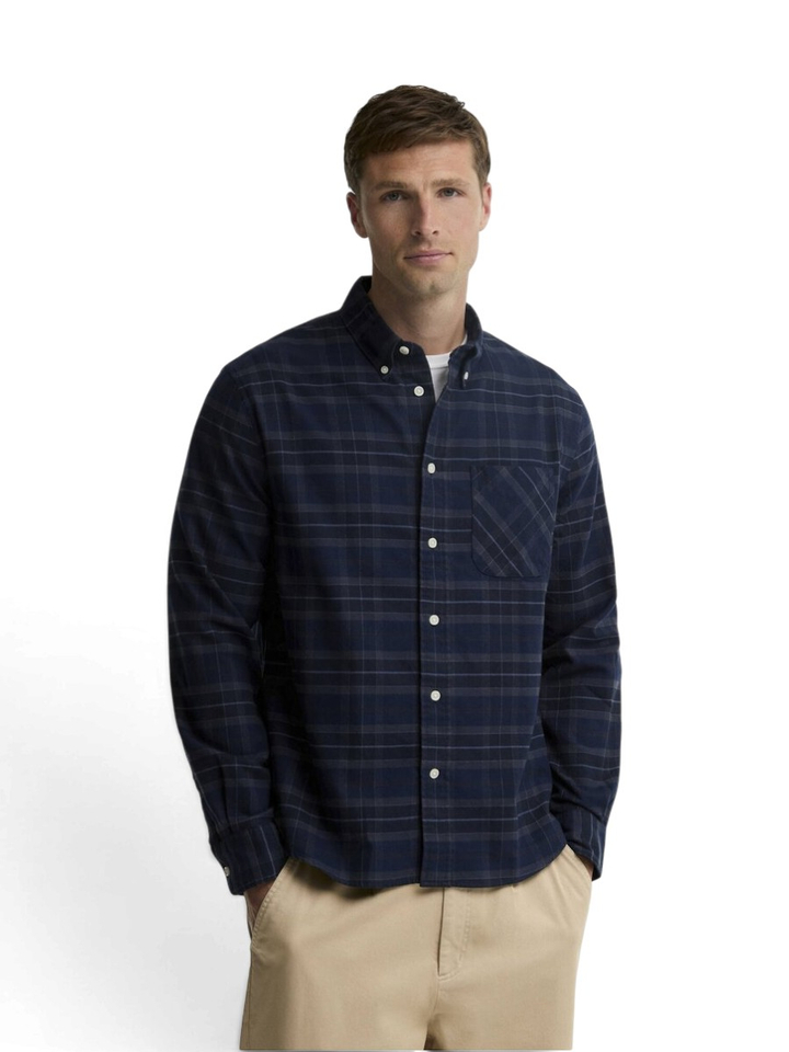 Blauw flanel hemd (regular fit) met ruiten en lange mouwen Barbour