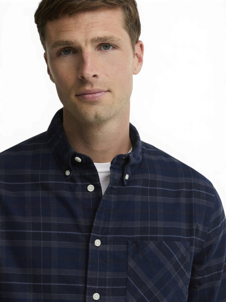 Blauw flanel hemd (regular fit) met ruiten en lange mouwen Barbour