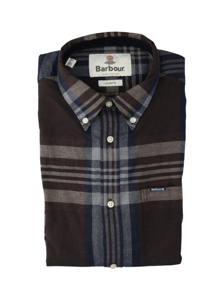 Bruin katoenen hemd (regular fit) met ruiten en lange mouwen Barbour