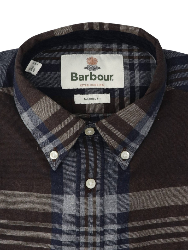 Bruin katoenen hemd (regular fit) met ruiten en lange mouwen Barbour