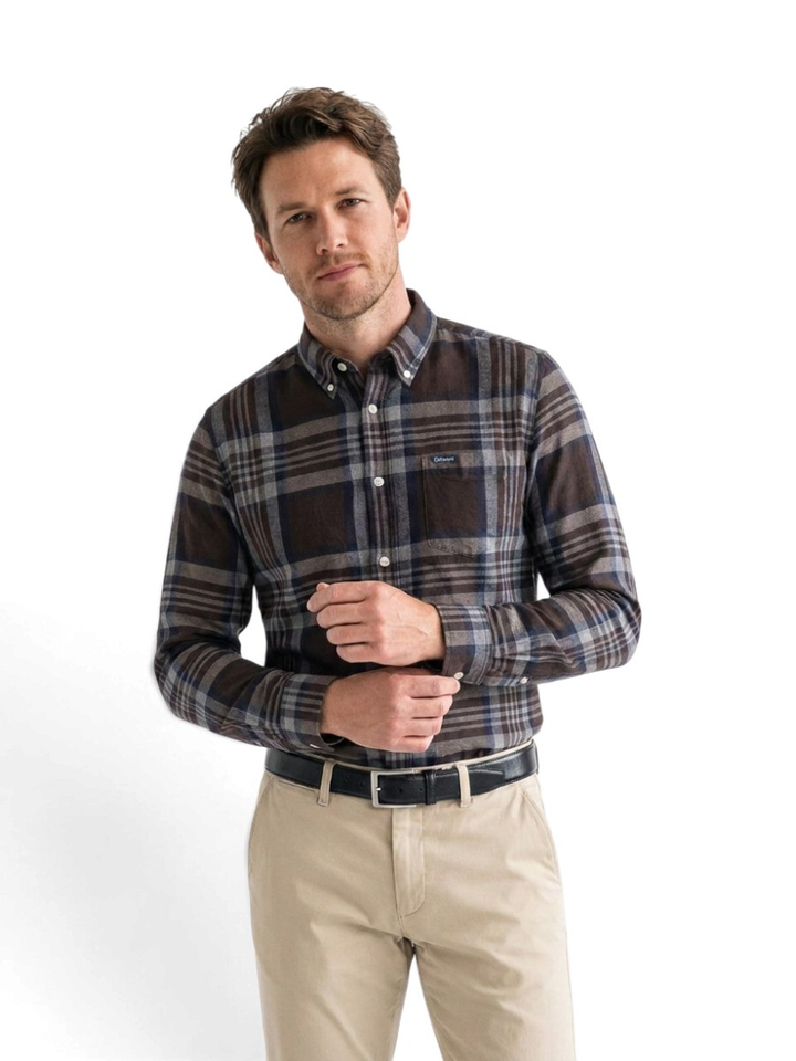 Bruin katoenen hemd (regular fit) met ruiten en lange mouwen Barbour