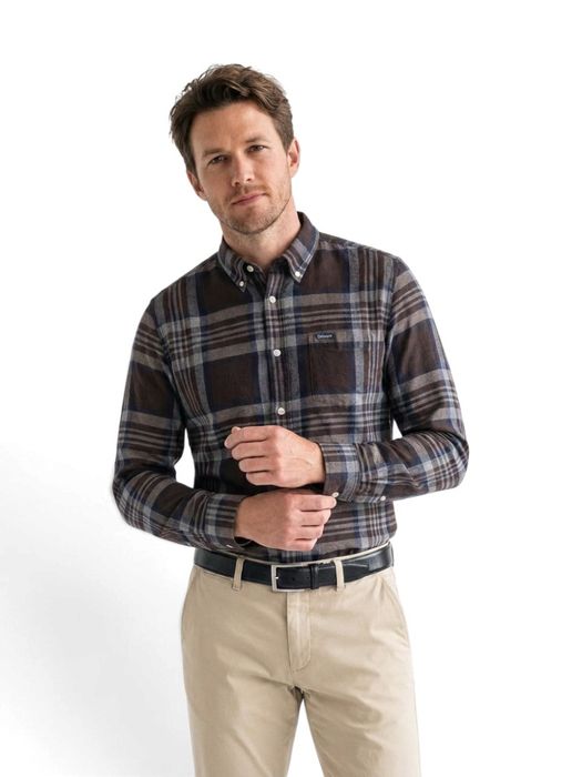 Bruin katoenen hemd (regular fit) met ruiten en lange mouwen Barbour
