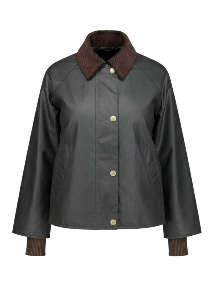 Kaki groene waxed jas met ribfluwelen kraag Barbour 