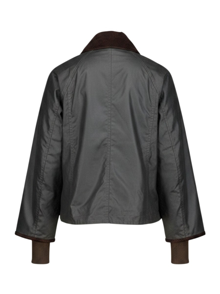 Kaki groene waxed jas met ribfluwelen kraag Barbour 