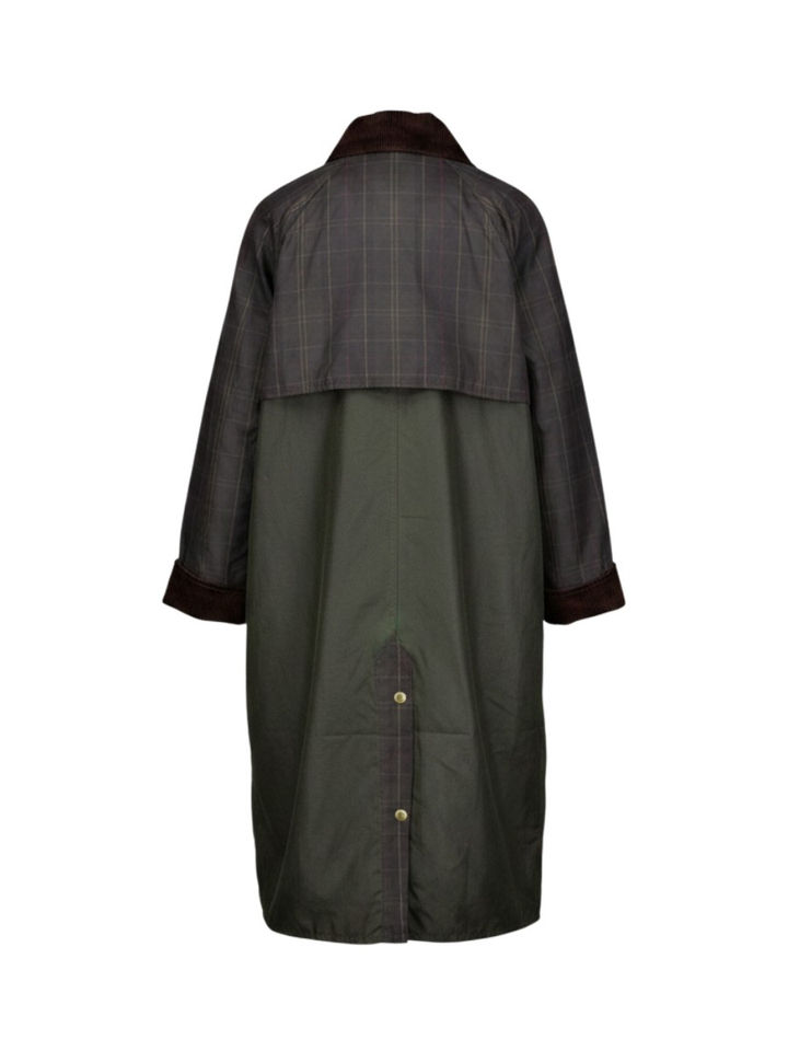 Kaki jas met geruite mouwen en ribfluwelen details Barbour