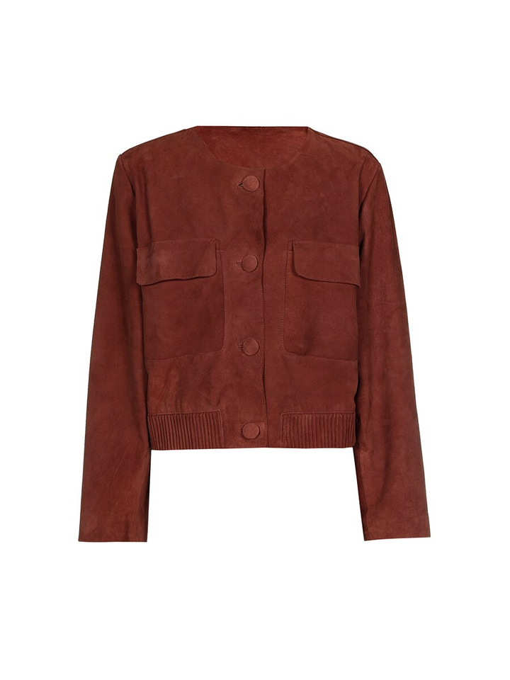 Donkerbruine korte suède blazer Leen Xandres 