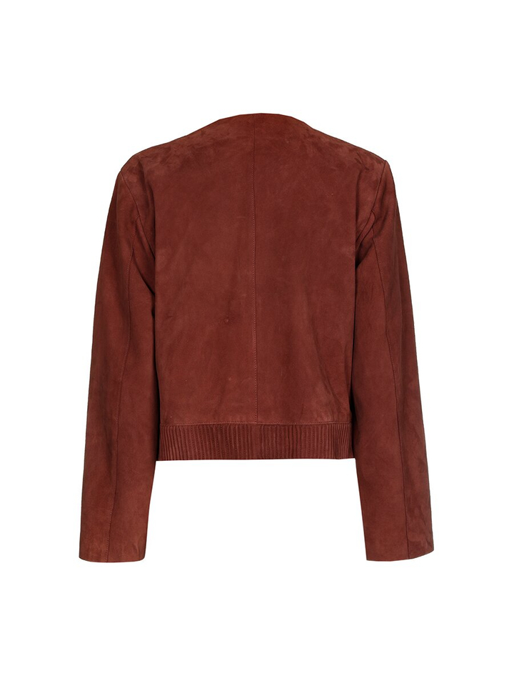 Donkerbruine korte suède blazer Leen Xandres 