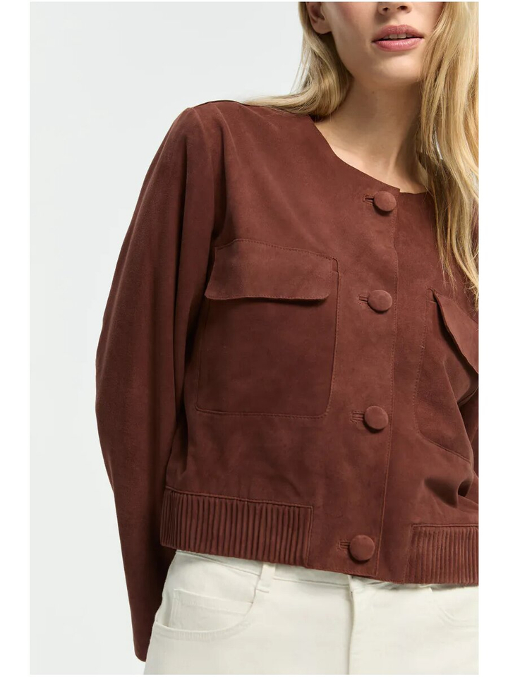 Donkerbruine korte suède blazer Leen Xandres 