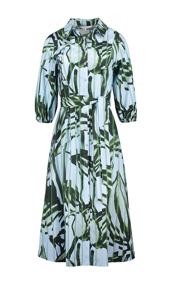 Blauw kleed met groene print Keylie Xandres