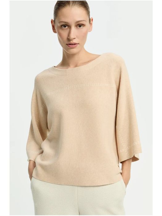Beige trui met boothals streepjes detail Arissana Xandres