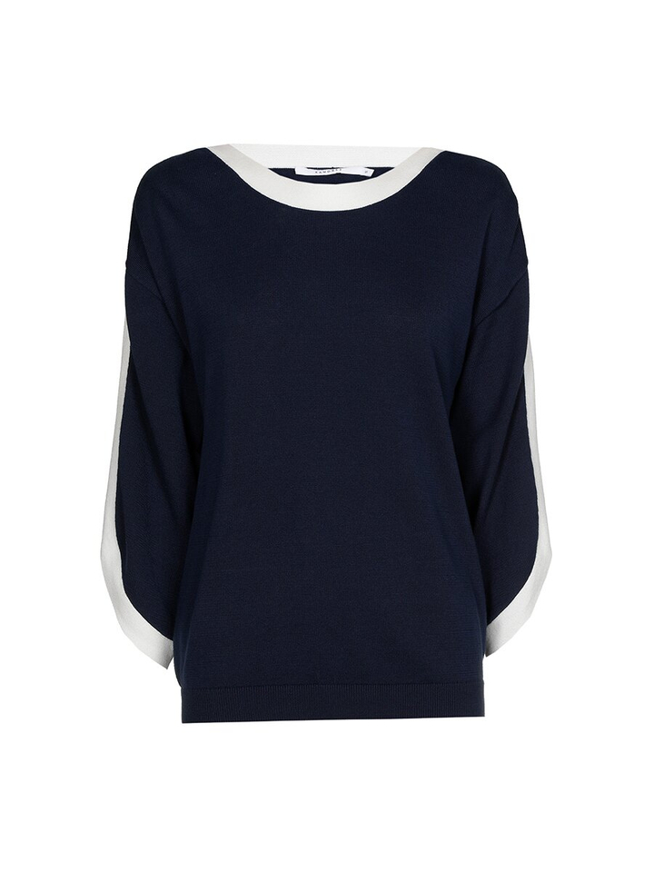 Blauwe trui met boothals detail ecru Azzuro Xandres