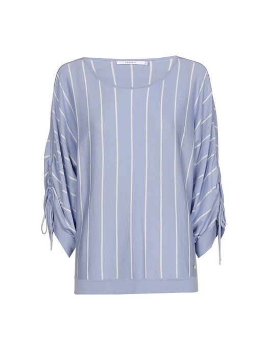 Blauwe trui met strepen detail stropmouw Goran Xandres