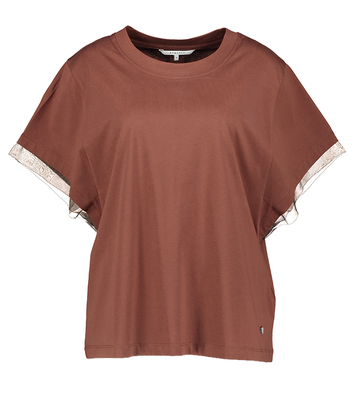 Bruine t-shirt met detail aan de mouw Freija Xandres
