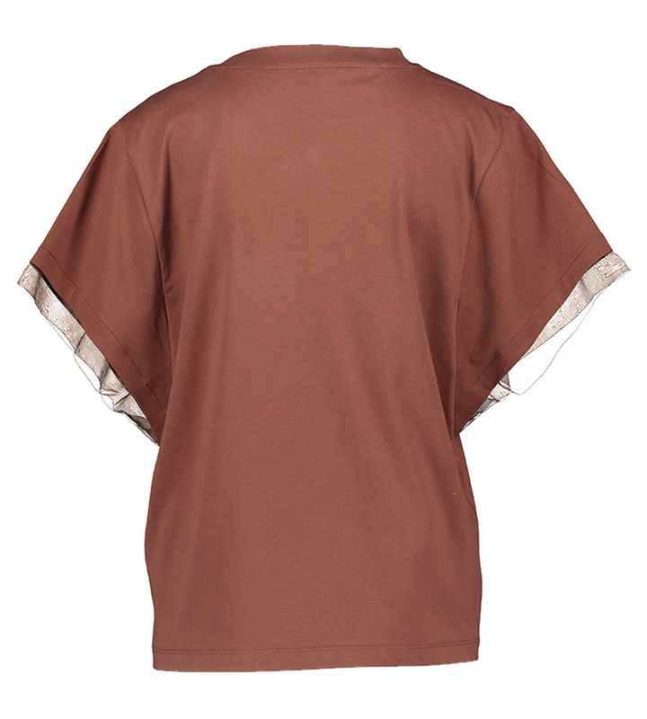 Bruine t-shirt met detail aan de mouw Freija Xandres