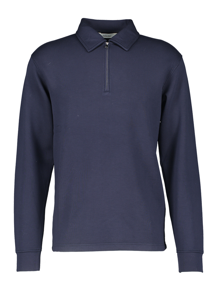 Donkerblauwe trui met polokraag en korte rits Selected 